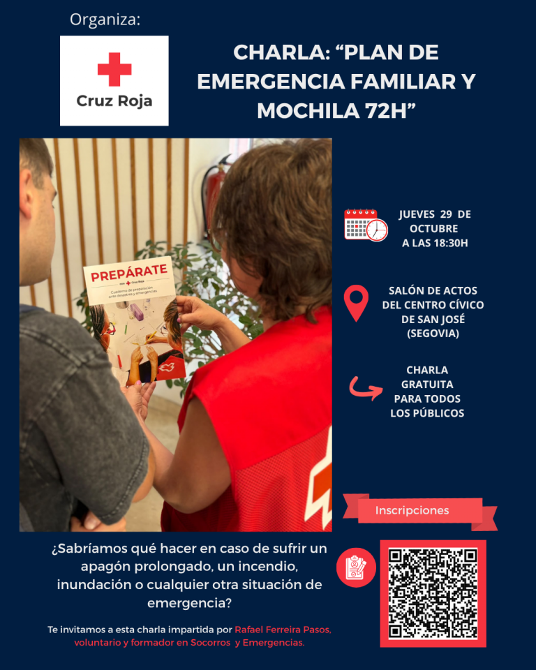 Cruz Roja Segovia organiza una charla gratuita sobre el Plan de Emergencia Familiar para ayudar a la ciudadanía a prepararse ante situaciones de riesgo