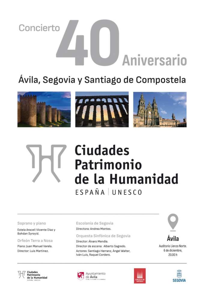 Un concierto extraordinario celebrará en Ávila los 40 años de Segovia, Ávila y Santiago como Ciudades Patrimonio de la Humanidad
